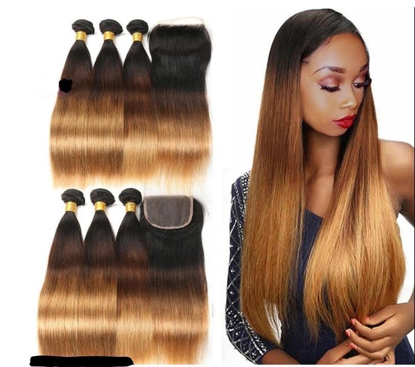 Ombre Straight Hair Bundles With Closure