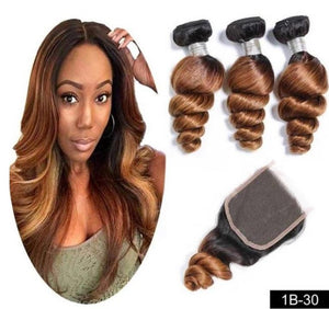 Ombre Peruvian Loose Wave Remy Hair with Closure